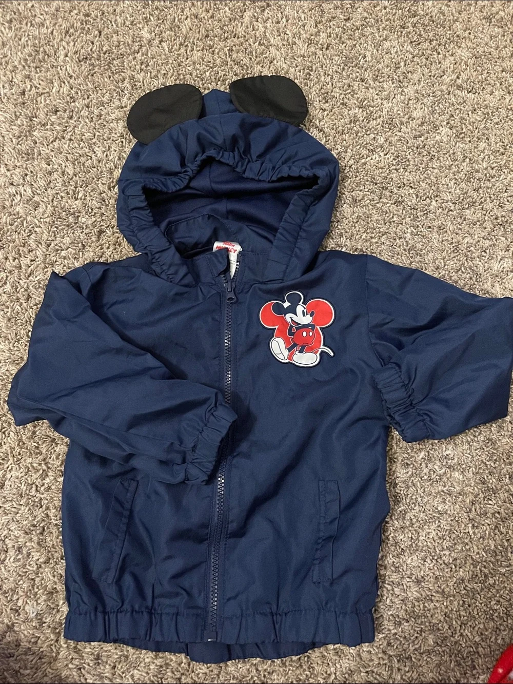 Disney Navy Hooded Mickey Mouse Rain Jacket with Ear Details 3t